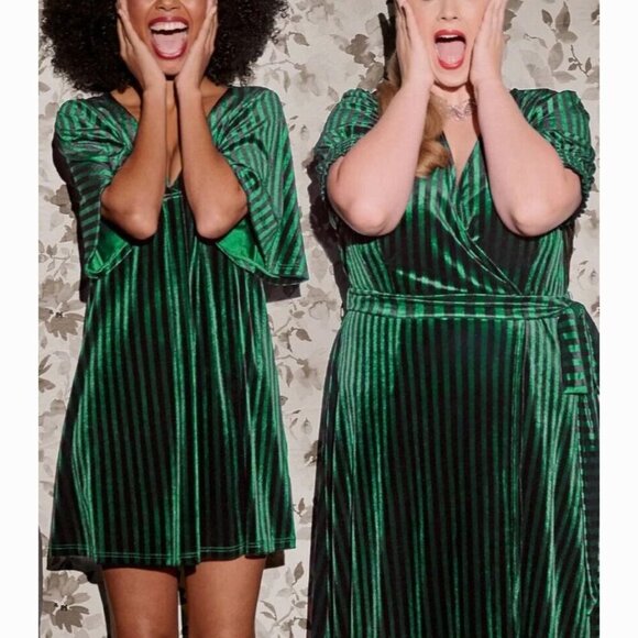Modcloth NWT A Victorian Drama Green Striped Velvet Wrap Midi Dress Size XL - Picture 6 of 12